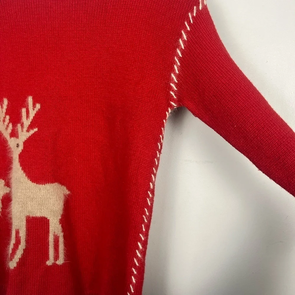 J. Jill Women’s Size Medium Red Holiday Christmas Reindeer wool Sweater XS Peti